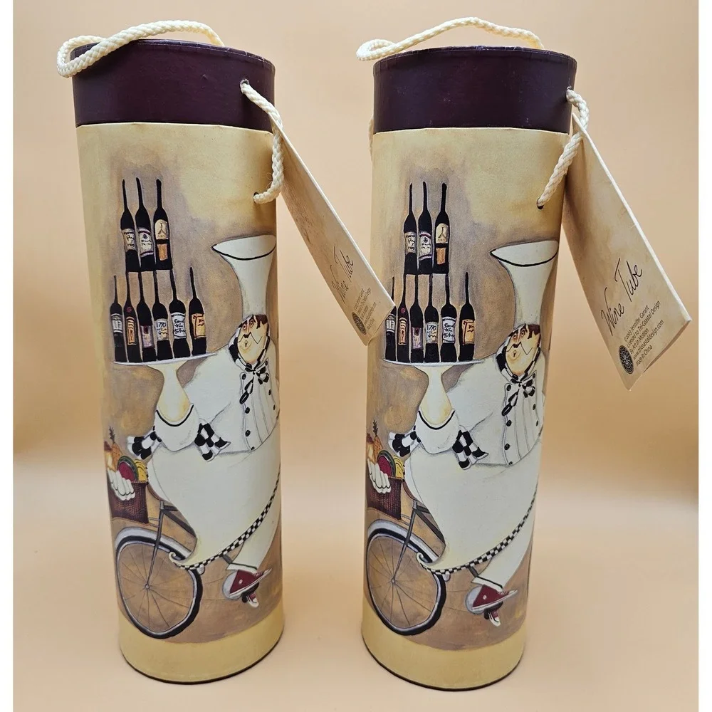 Vintage Tri Coastal Design Jennifer Garant 2 WineTube Gift Box Holder Chef Decor